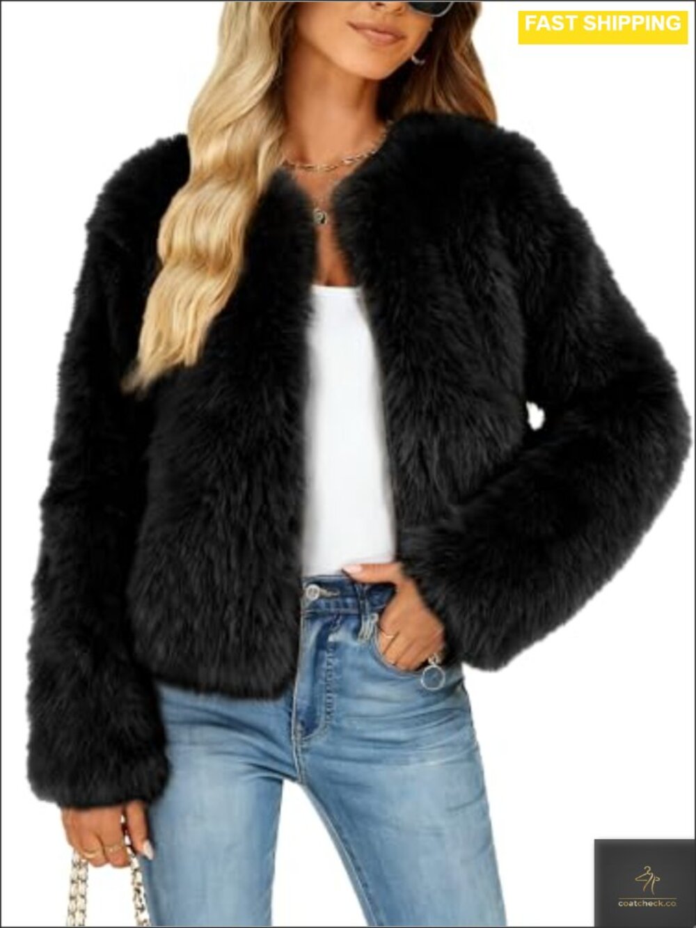 Faux Fur Coat Winter Warm Cropped Jacket Zip Up Outerwear
